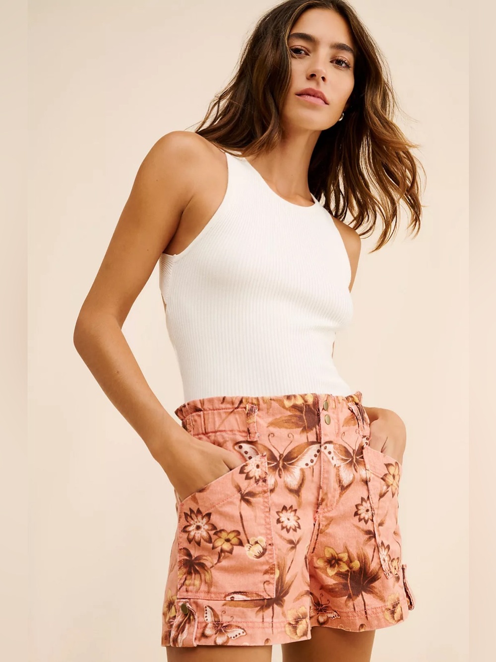 BY ANTHROPOLOGIE Butterfly Floral Utility Shorts Boho Beachy Summer Y2K Size 0